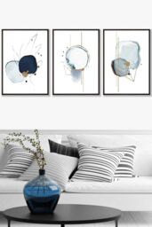 ARTZE Abstract Blue Winter Moods Angel Framed Wall Art - Large in Black - Size: W53 cm x H73 cm x D20mm