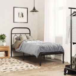 Berkfield Home Metal Bed Frame without Mattress with Headboard Black 75x190cm - Size: 75x190 cm - thumbnail 2