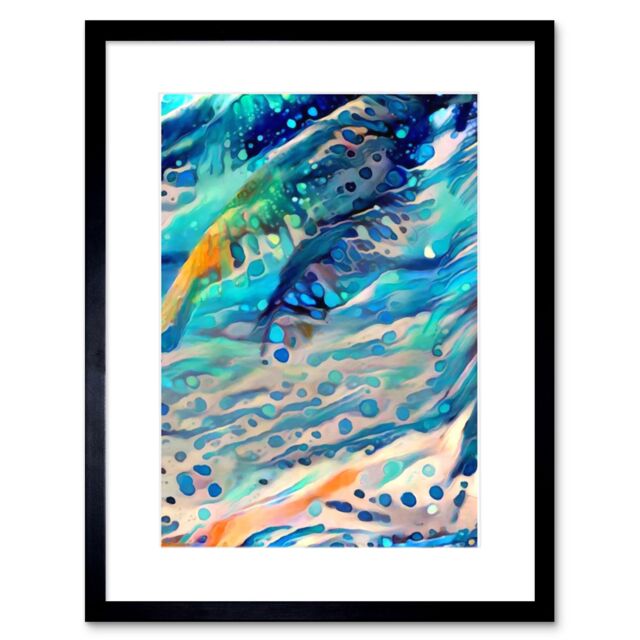 "Artery8 Wall Art Print Tropical Beach Seaside Waves Abstract Framed in Black - Size: W7"" x H9""" - image 1