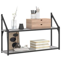 Berkfield Home 2-Tier Wall Shelf Grey Sonoma 80x21x51 cm Engineered Wood - Size: 80 x 21 x 51 cm - thumbnail 3