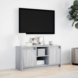 Berkfield Home TV Cabinet with LED Grey Sonoma 100x34x50 cm Engineered Wood - Size: 100 x 34 x 50 cm - thumbnail 4