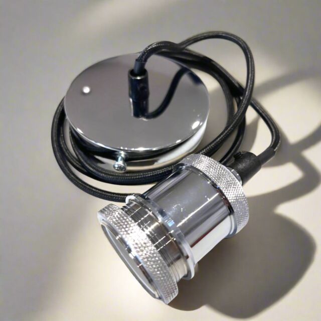 CGC Lighting 'Cassie' Chrome 1.5m adjustable E27 Ceiling Pendant & Matching ceiling Rose in Metallic Silver - image 1