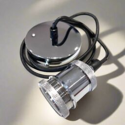 CGC Lighting 'Cassie' Chrome 1.5m adjustable E27 Ceiling Pendant & Matching ceiling Rose in Metallic Silver