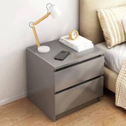 FORGEVIO Grey Wooden Bedside Table 2 Drawers Nightstand Storage - Size: 0.6m2 - thumbnail 3