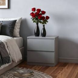 FORGEVIO Grey Wooden Bedside Table 2 Drawers Nightstand Storage - Size: 0.6m2 - thumbnail 4