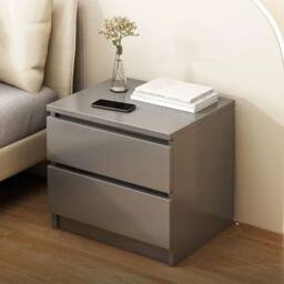 FORGEVIO Grey Wooden Bedside Table 2 Drawers Nightstand Storage - Size: 0.6m2 - thumbnail 6