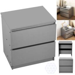 FORGEVIO Grey Wooden Bedside Table 2 Drawers Nightstand Storage - Size: 0.6m2