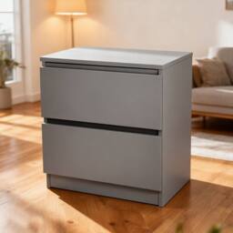 FORGEVIO Grey Wooden Bedside Table 2 Drawers Nightstand Storage - Size: 0.6m2 - thumbnail 5