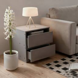 FORGEVIO Grey Wooden Bedside Table 2 Drawers Nightstand Storage - Size: 0.6m2 - thumbnail 7