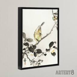 "Artery8 Bunting On Blossom Branch Framed Canvas Wall Art Print Ohara Koson in Grey - Size: W12"" x H16""" - thumbnail 2