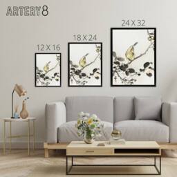 "Artery8 Bunting On Blossom Branch Framed Canvas Wall Art Print Ohara Koson in Grey - Size: W12"" x H16""" - thumbnail 4