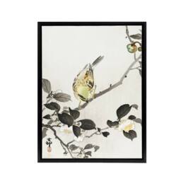 "Artery8 Bunting On Blossom Branch Framed Canvas Wall Art Print Ohara Koson in Grey - Size: W12"" x H16""" - thumbnail 1