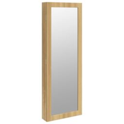Berkfield Home Mirror Jewellery Cabinet with LED Lights Wall Mounted in Brown - thumbnail 2