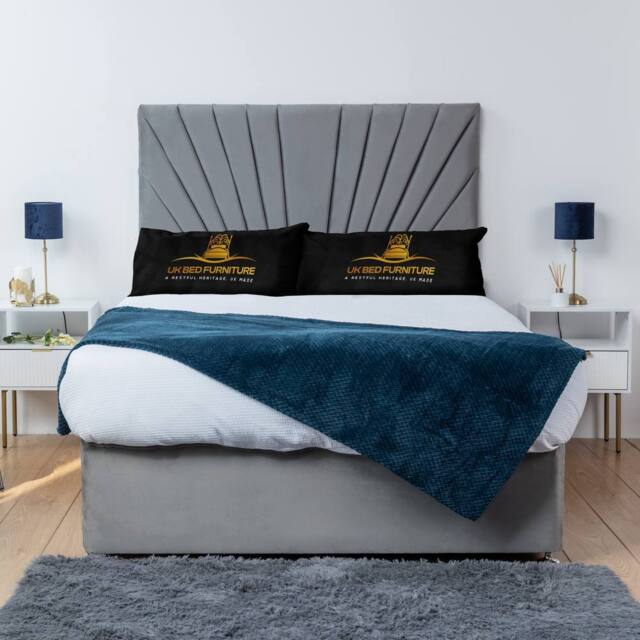 UK Bed Furniture Sunrise Divan Bed Base with 26 Inch Headboard - No Storage in Grey - Size: King - image 1