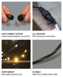 Xmas Haus Cluster Lights Black Rubber IP65 5m /250 LED Warm White - thumbnail 4