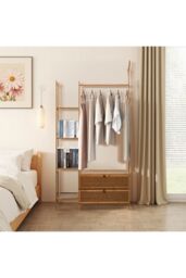 Living and Home Freestanding Bamboo Clothes Rack Garment Rack with Storage Shelves Coat Hanger Hanging Rod in Brown - thumbnail 6