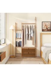 Living and Home Freestanding Bamboo Clothes Rack Garment Rack with Storage Shelves Coat Hanger Hanging Rod in Brown - thumbnail 8