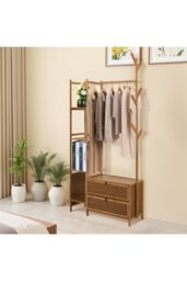 Living and Home Freestanding Bamboo Clothes Rack Garment Rack with Storage Shelves Coat Hanger Hanging Rod in Brown - thumbnail 5