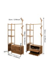 Living and Home Freestanding Bamboo Clothes Rack Garment Rack with Storage Shelves Coat Hanger Hanging Rod in Brown - thumbnail 4
