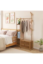 Living and Home Freestanding Bamboo Clothes Rack Garment Rack with Storage Shelves Coat Hanger Hanging Rod in Brown - thumbnail 7