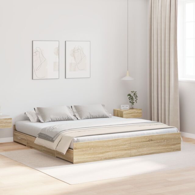 Berkfield Home Storage Bed Frame with Drawer with Headboard with Storage Sonoma oak 200 x 200 cm in Brown - image 1
