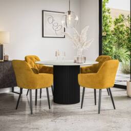 More4Homes Arlo White Marble Top W Black Leg + Anika Velvet Dining Chair Set Of 4 in Mustard - thumbnail 1