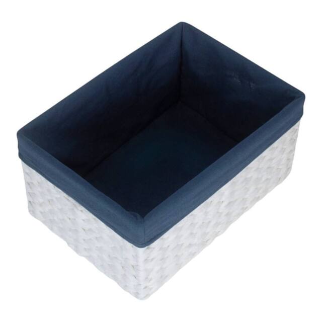 Red Hamper Paper Rope Rectangular Storage Basket with Navy Blue Cotton Lining in White - Size: Large - image 1
