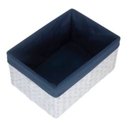 Red Hamper Paper Rope Rectangular Storage Basket with Navy Blue Cotton Lining in White - Size: Large