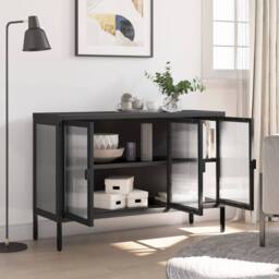 Berkfield Home Sideboard Black 105x35x70 cm Glass & Steel - Size: 105 x 35 x 70 cm