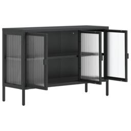 Berkfield Home Sideboard Black 105x35x70 cm Glass & Steel - Size: 105 x 35 x 70 cm - thumbnail 7