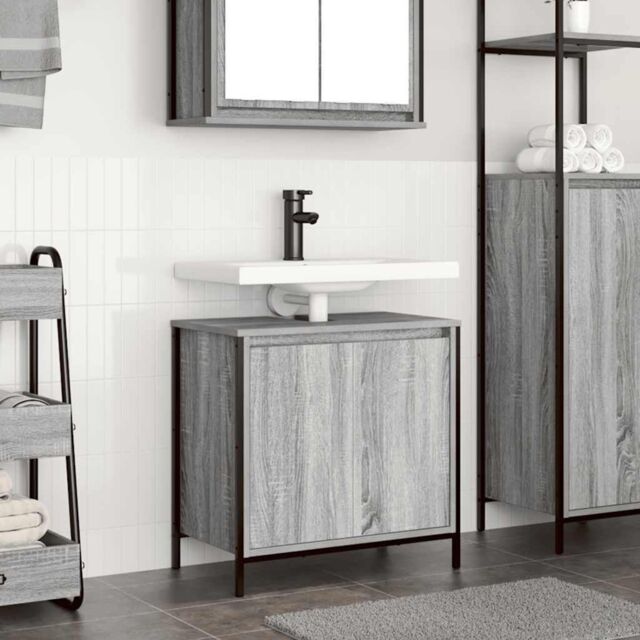 Berkfield Home Bathroom Basin Cabinet Grey Sonoma 60x34.5x60 cm - image 1