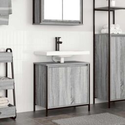 Berkfield Home Bathroom Basin Cabinet Grey Sonoma 60x34.5x60 cm - thumbnail 1