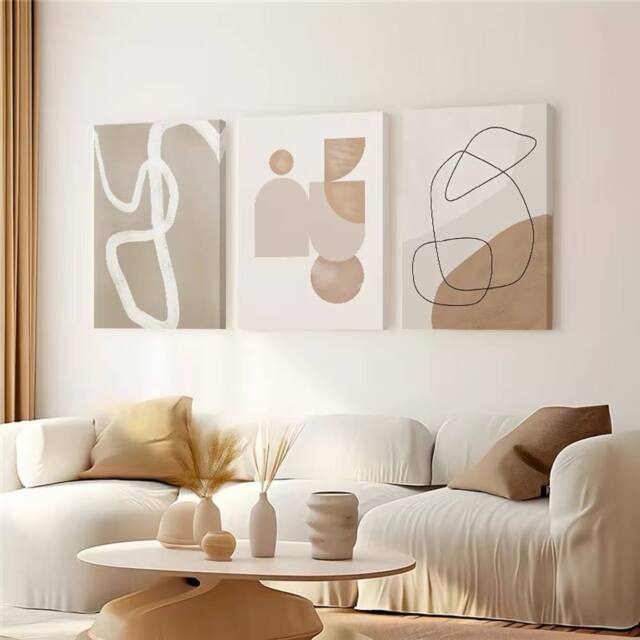 Mafett Neutral Abstract Wall Art Set of 3 Beige Minimalist Canvas Prints - Size: A3 - image 1