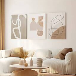 Mafett Neutral Abstract Wall Art Set of 3 Beige Minimalist Canvas Prints - Size: A3 - thumbnail 1
