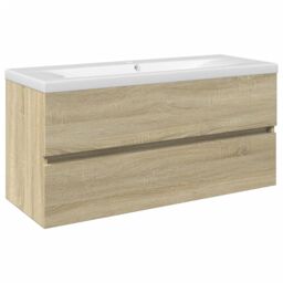 Berkfield Home 2 Piece Bathroom Furniture Set Ceramic & Engineered Wood in Brown - thumbnail 2