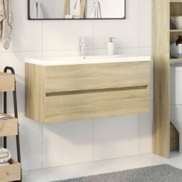 Berkfield Home 2 Piece Bathroom Furniture Set Ceramic & Engineered Wood in Brown - thumbnail 3