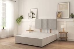 "Sloomy Langston Plush Divan Bed Base No Drawers With 26"" Strutted Headboard in Silver - Size: King" - thumbnail 1