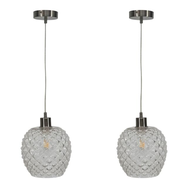 First Choice Lighting Set of 2 Baine - Clear Textured Glass with Satin Nickel Pendants - image 1