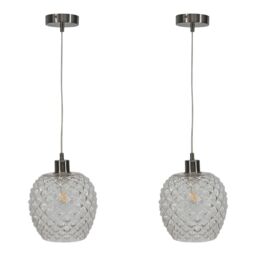 First Choice Lighting Set of 2 Baine - Clear Textured Glass with Satin Nickel Pendants