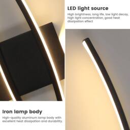 COMELY Indoor Wall Lights, Black Modern LED Wall Lights 27W, Warm White 3000K - thumbnail 8