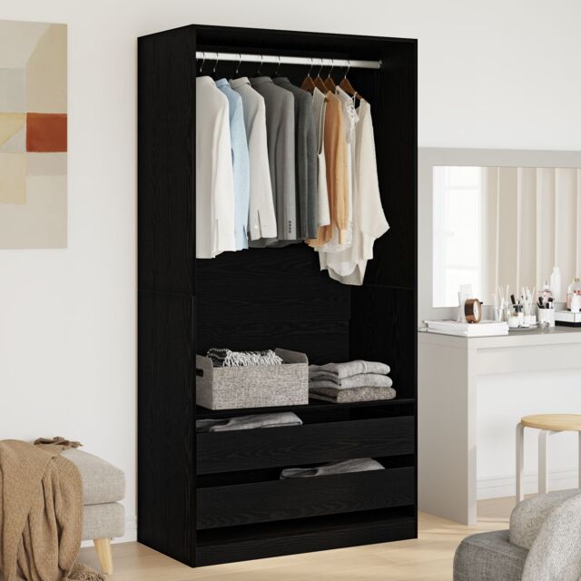 Berkfield Home Black Oak Wardrobe - 100 x 50 x 200 cm - Made from Engineered Wood - image 1