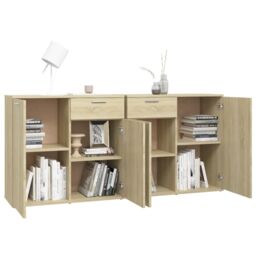 Berkfield Home Sideboard Sonoma Oak 160x36x75 cm Engineered Wood in Brown - Size: 160 x 36 x 75 cm - thumbnail 4