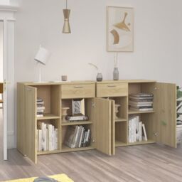 Berkfield Home Sideboard Sonoma Oak 160x36x75 cm Engineered Wood in Brown - Size: 160 x 36 x 75 cm - thumbnail 3