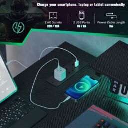 HOMCOM L Shaped Desk with LED Lights & Storage, Black - thumbnail 6