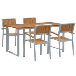 Berkfield Home Garden Dining Set Set of 5 Grey & Wood Tone Metal & Wood - thumbnail 2