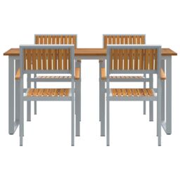 Berkfield Home Garden Dining Set Set of 5 Grey & Wood Tone Metal & Wood - thumbnail 7