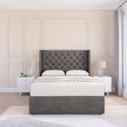 "Sloomy Dior Naples Wingback Bed Set, No Drawers & 54"" Floor Standing Headboard in Dark Grey - Size: Super King" - thumbnail 1