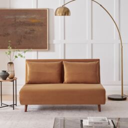 FurnitureboxUK Bobby Orange Velvet Double Folding Sofa Bed - thumbnail 2