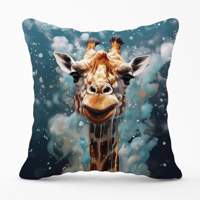 Warren Reed - Designer Splashart Giraffe Face Outdoor Cushion in Grey - Size: 45 cm x 45 cm - image 1