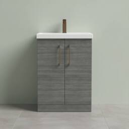 Balterley Bathroom Floor 2-Door Vanity Unit Basin, Anthracite, 600mm in Grey - thumbnail 2